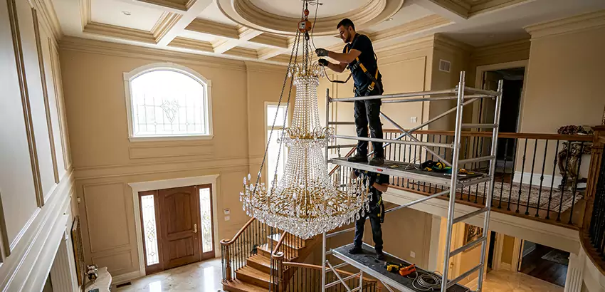 Two-Story Foyer Chandelier Installation in Riverview
